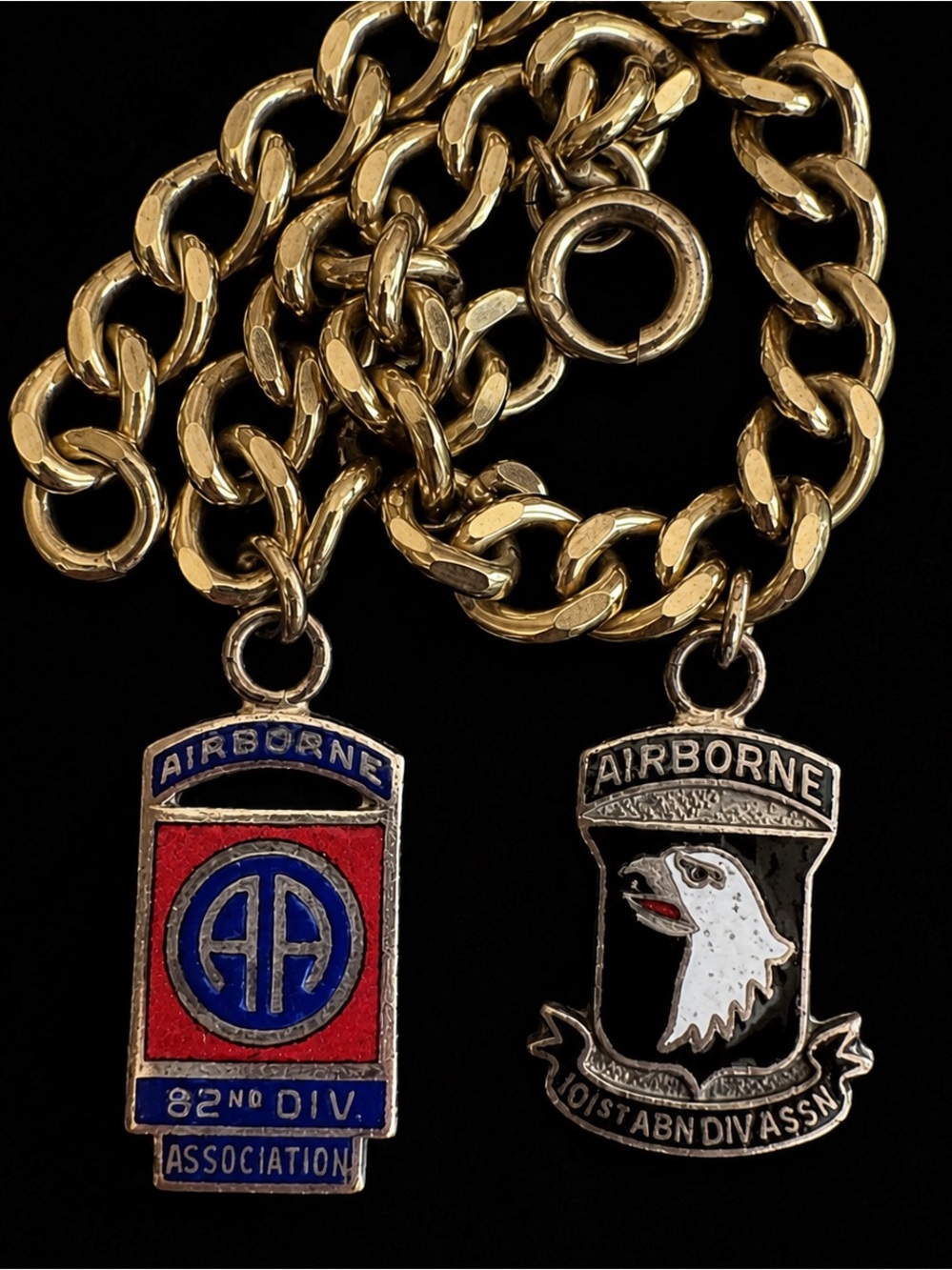 Vintage 12K Gold Filled Charm Bracelet Airborne 82nd Division Military 7.25”